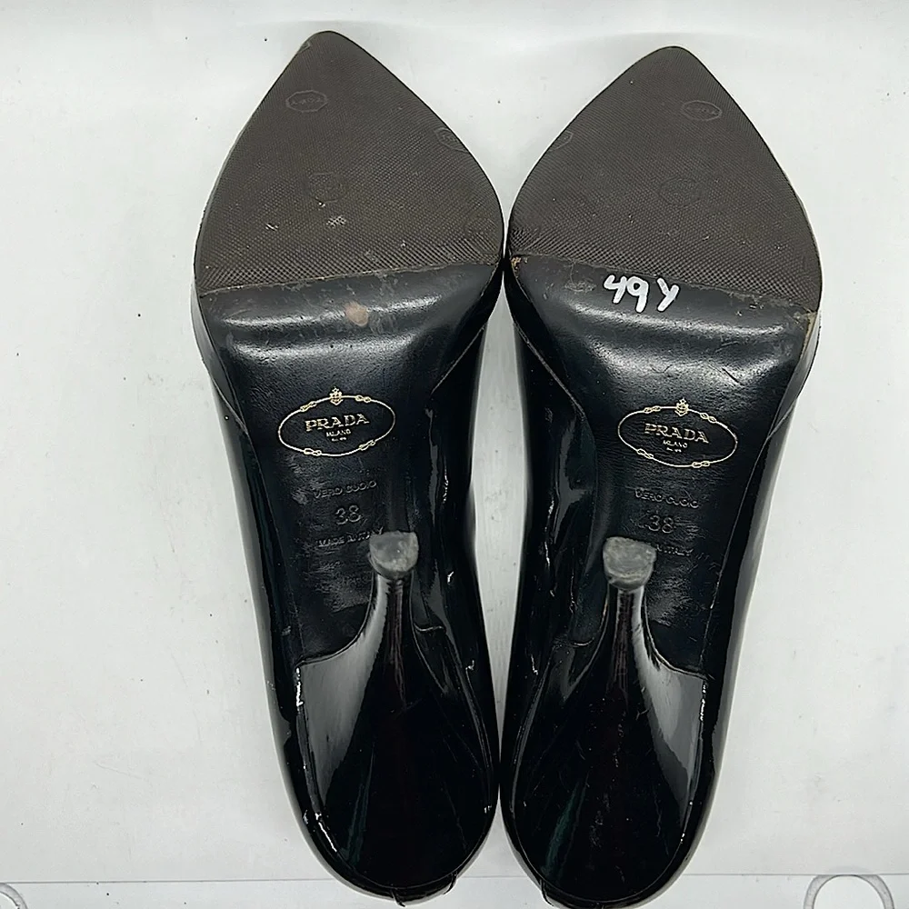Prada Authenticated Black Patent Leather Stiletto Heel Shoes **Sz 38/US Size 8** - Picture 9 of 14